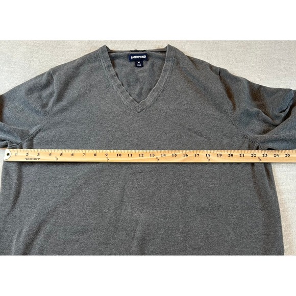Lands End Mens Gray V Neck Sweater XL 100 Percent Supima Cotton Long Sleeve - Picture 4 of 7